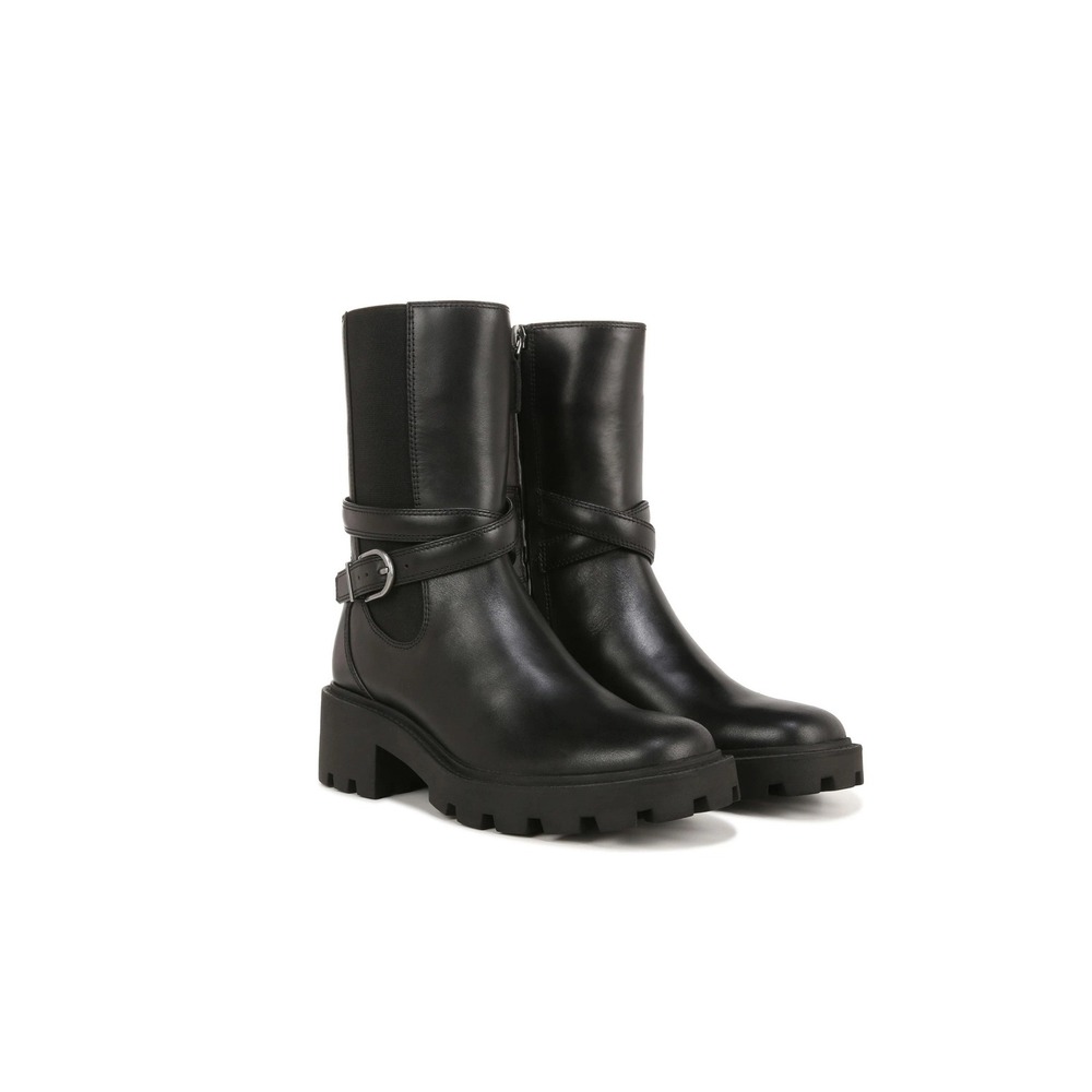 Franco Sarto Emerson Black Leather Lug Sole Moto Ankle Boots Womens 8M A-EMERSON - Picture 2 of 12